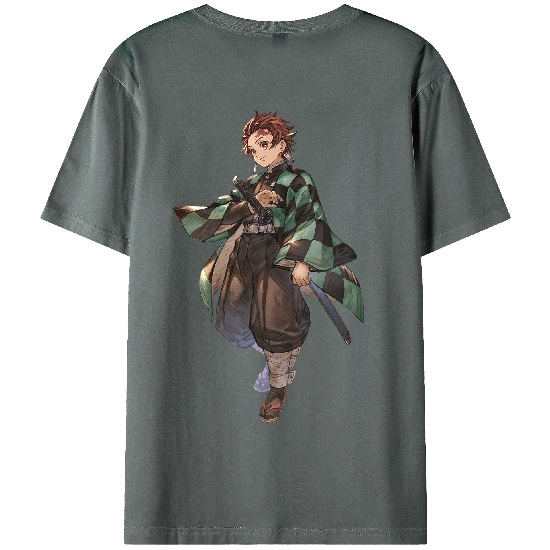 （画像用） 鬼滅の刃 竈門 炭治郎／かまど たんじろう Kamado Tanjirou 綿100％ メンズ半袖Tシャツ（バックプリント） 通気性